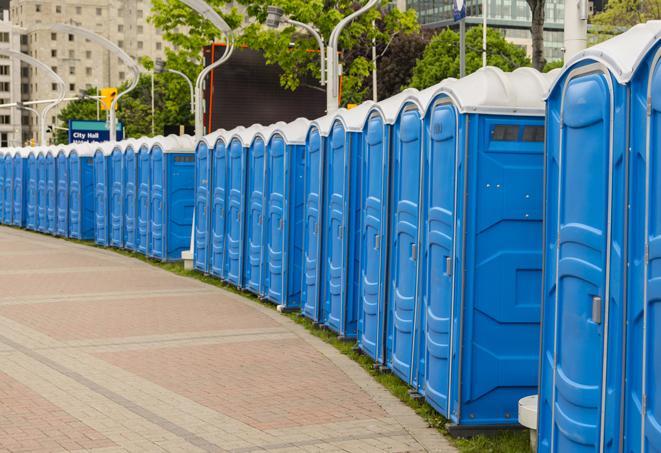 Seasonal porta potty units set up at a Valparaiso, Indiana venue